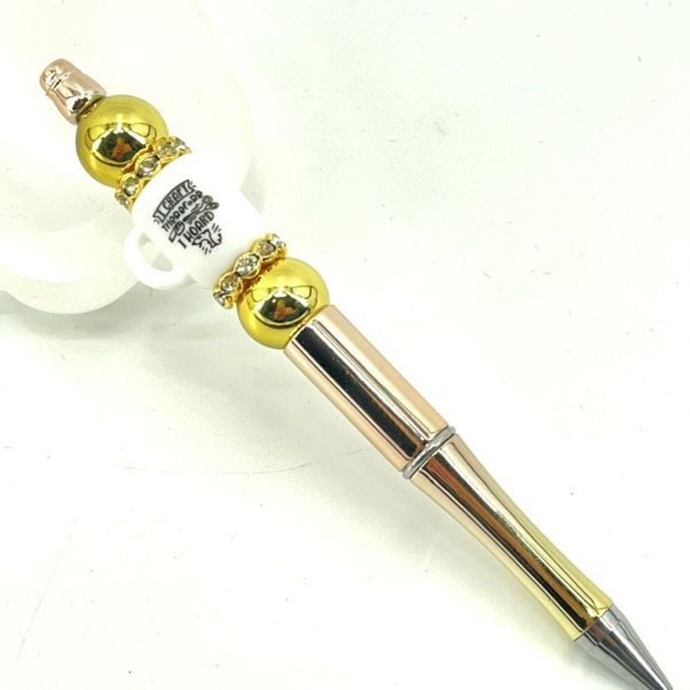 I craft therefore I hoard coffee mug cup pen handmade NEW bling rhinestone gold